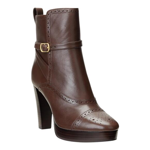 Lauren Ralph Lauren Women's Mckinsey Leather Dress Booties Dark Brown Size 9